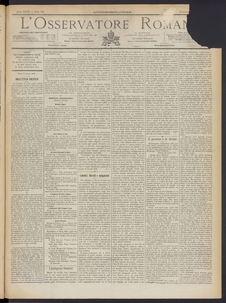 Miniatura de L´Osservattore Romano del 16 de octubre de 1887, nº 235