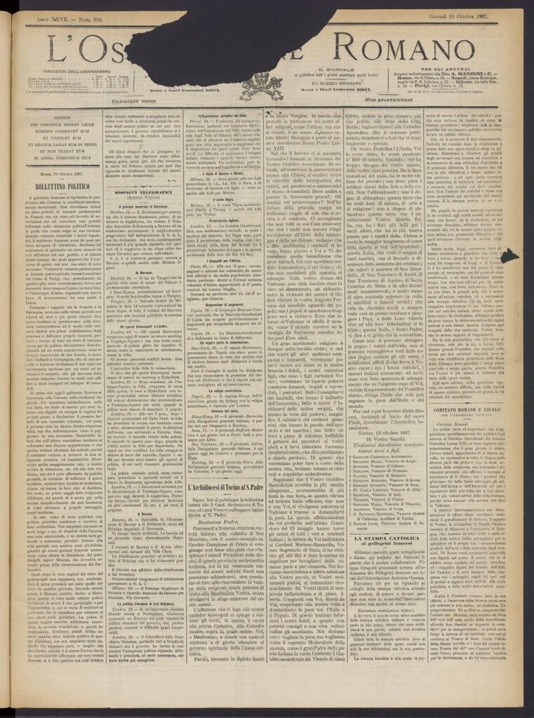 Miniatura de L´Osservattore Romano del 20 de octubre de 1887, nº 238