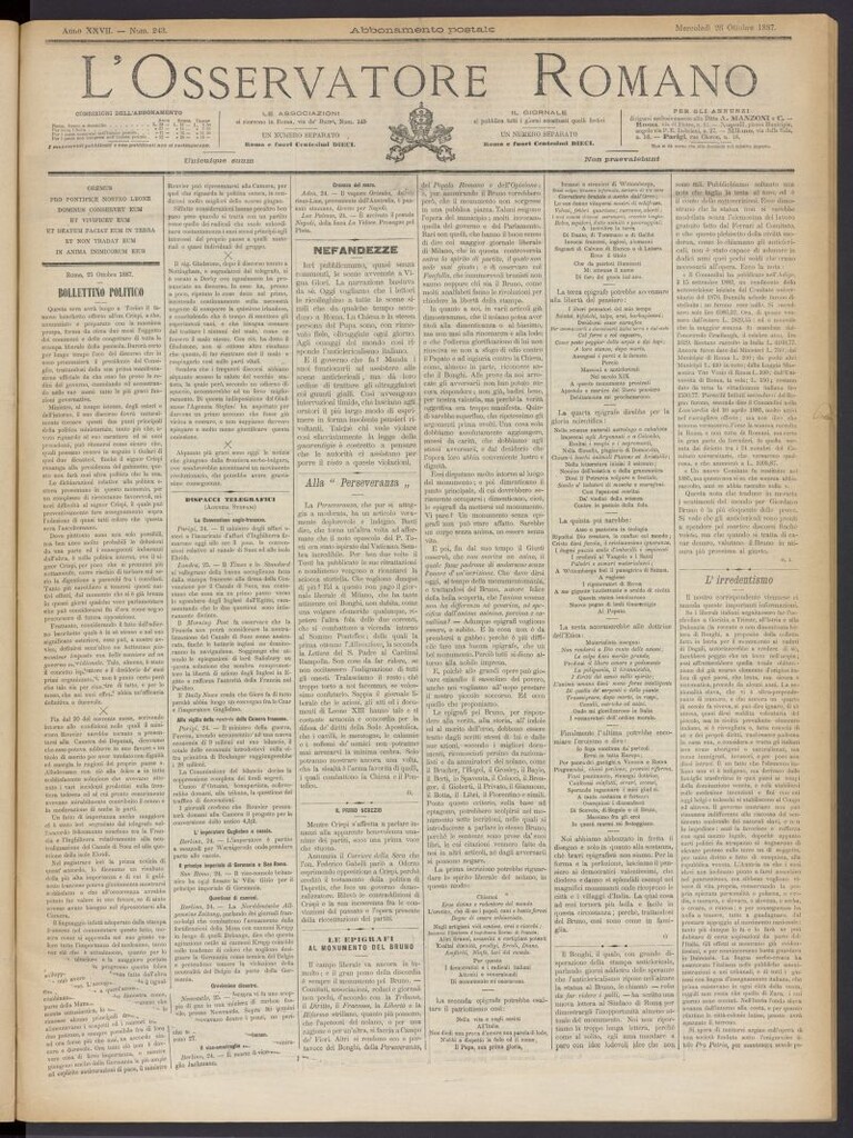 Miniatura de L´Osservattore Romano del 26 de octubre de 1887, nº 243
