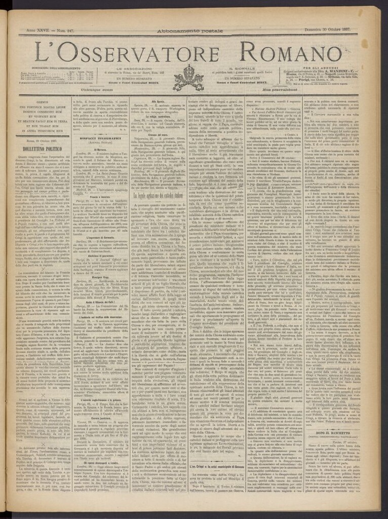 Miniatura de L´Osservattore Romano del 30 de octubre de 1887, nº 247