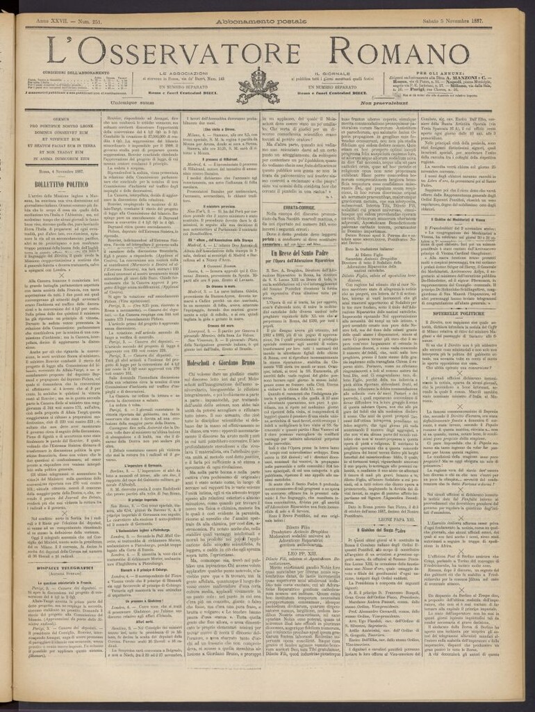 Miniatura de L´Osservattore Romano del 5 de noviembre de 1887, nº 251
