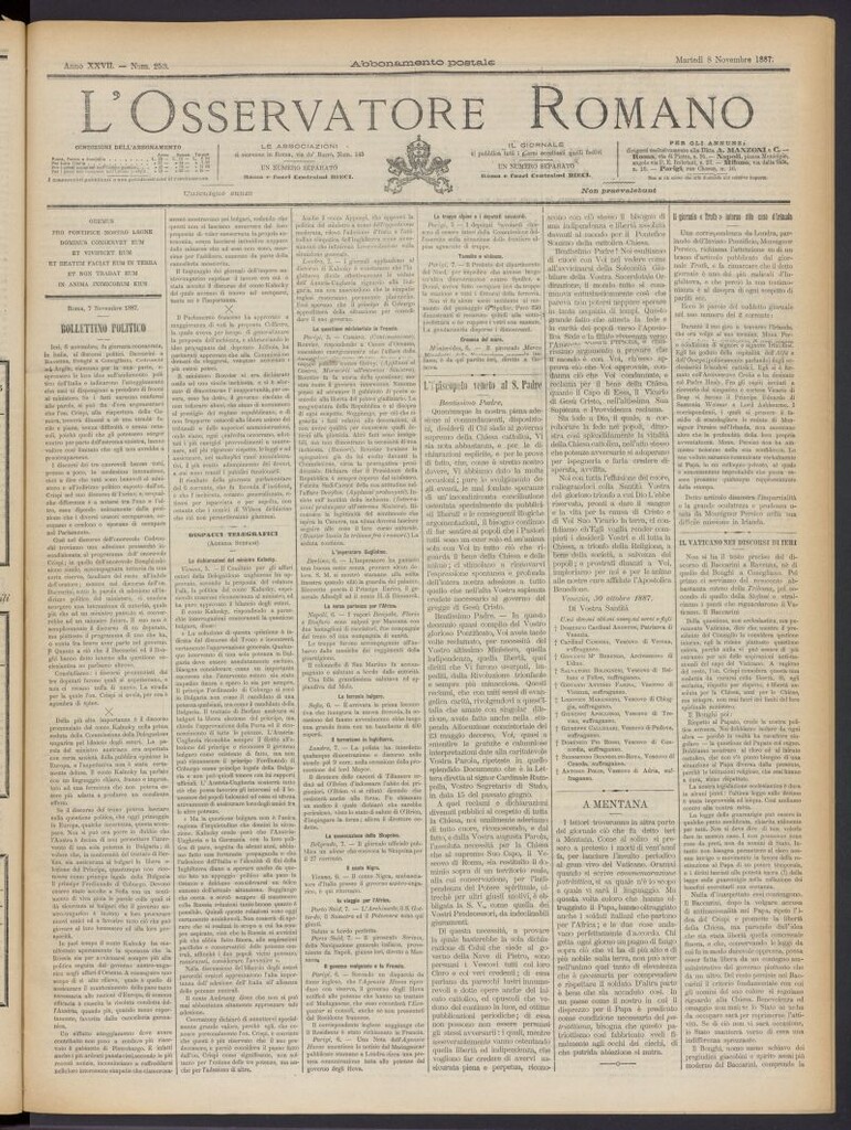 Miniatura de L´Osservattore Romano del 8 de noviembre de 1887, nº 253