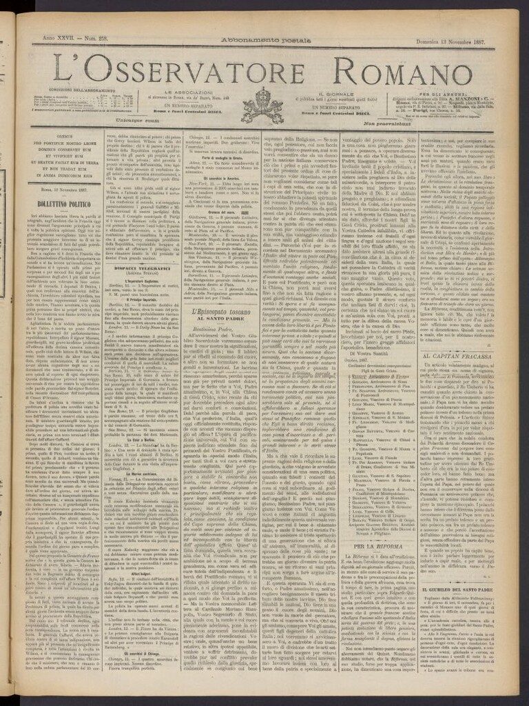 Miniatura de L´Osservattore Romano del 13 de noviembre de 1887, nº 258