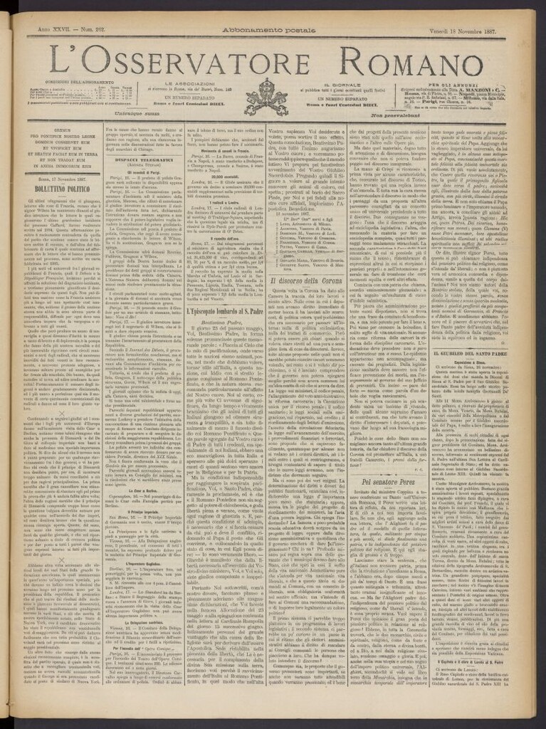 Miniatura de L´Osservattore Romano del 18 de noviembre de 1887, nº 262
