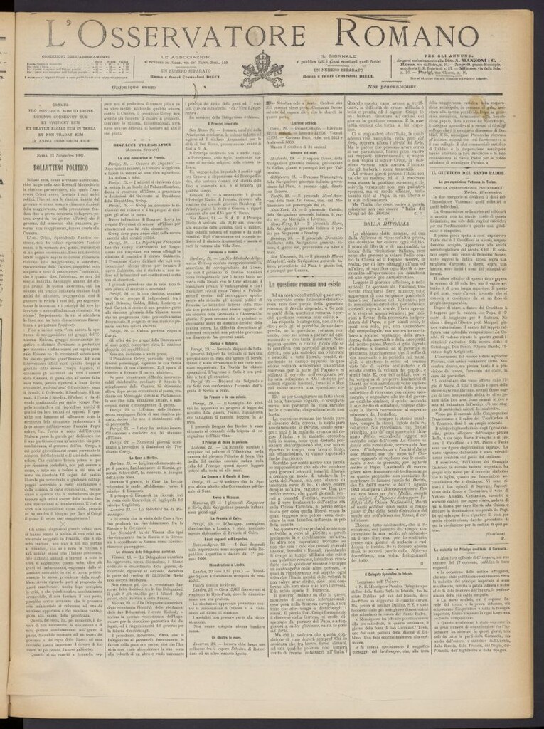 Miniatura de L´Osservattore Romano del 22 de noviembre de 1887, nº 265