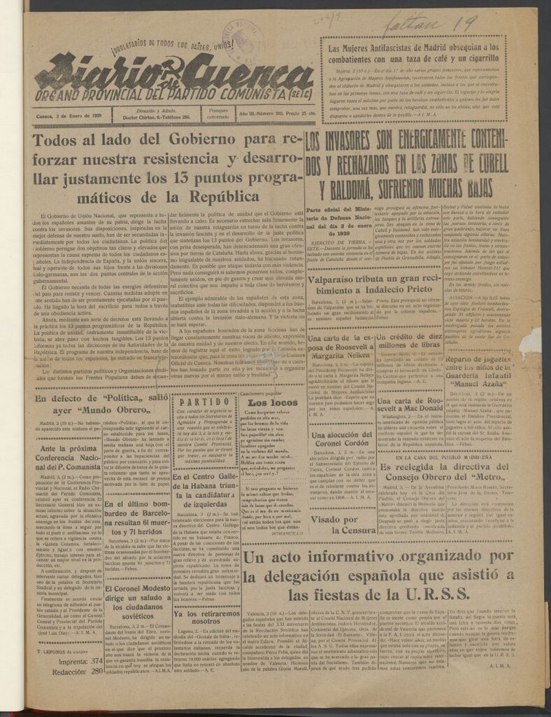 Miniatura de Diario de Cuenca : órgano provincial del Partido Comunista