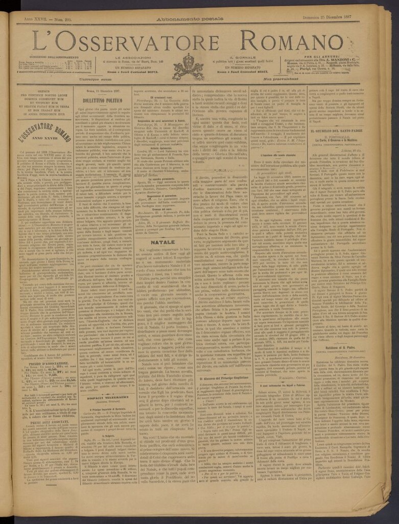Miniatura de L´Osservattore Romano del 25 de diciembre de 1887, nº 293