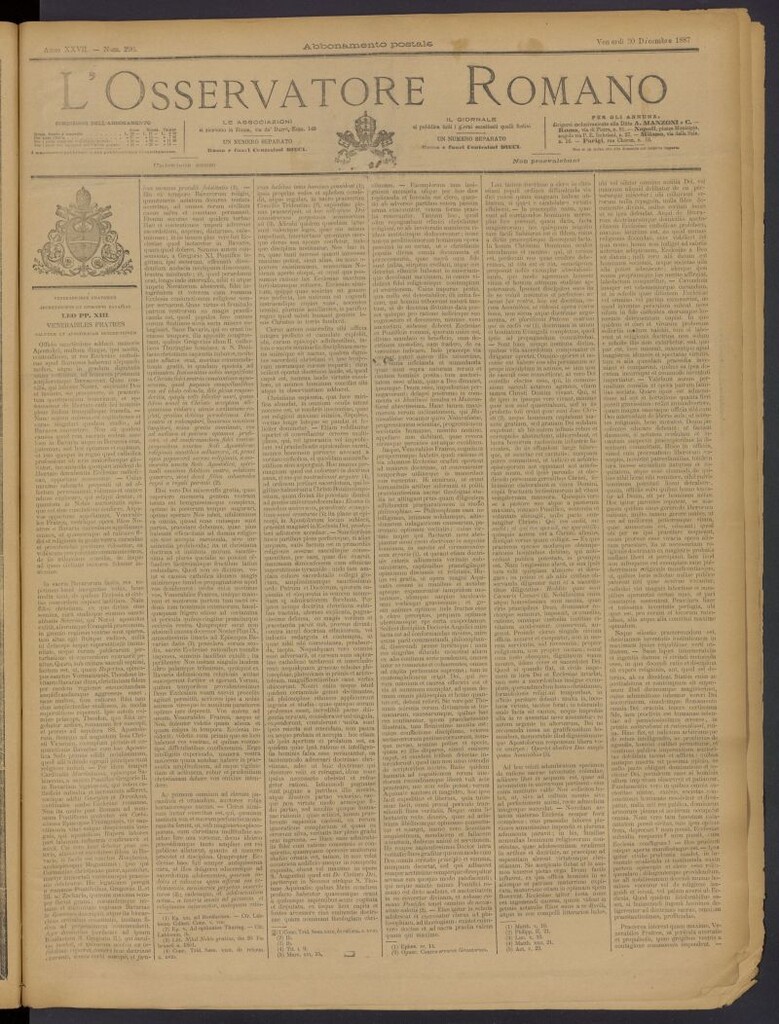 Miniatura de L´Osservattore Romano del 30 de diciembre de 1887, nº 296