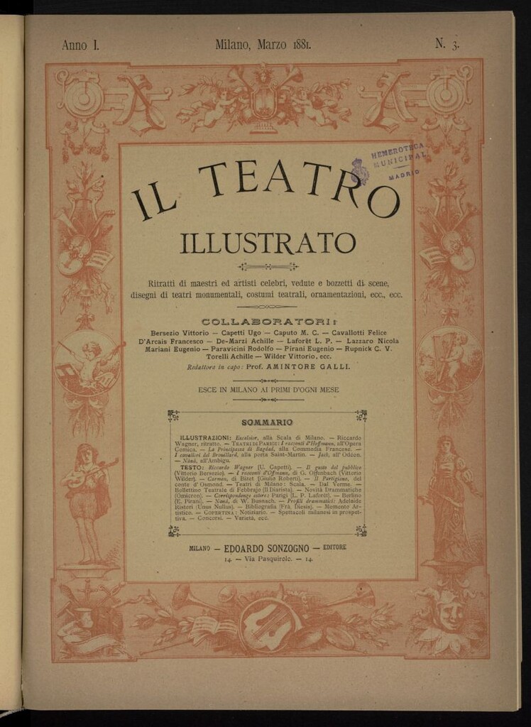 Miniatura de Il Teatro illustrato de marzo de 1881, suplemento al nº 3