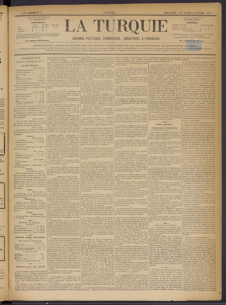 Miniatura de La Turquie del 7 y 8 de enero de 1877, nº 5