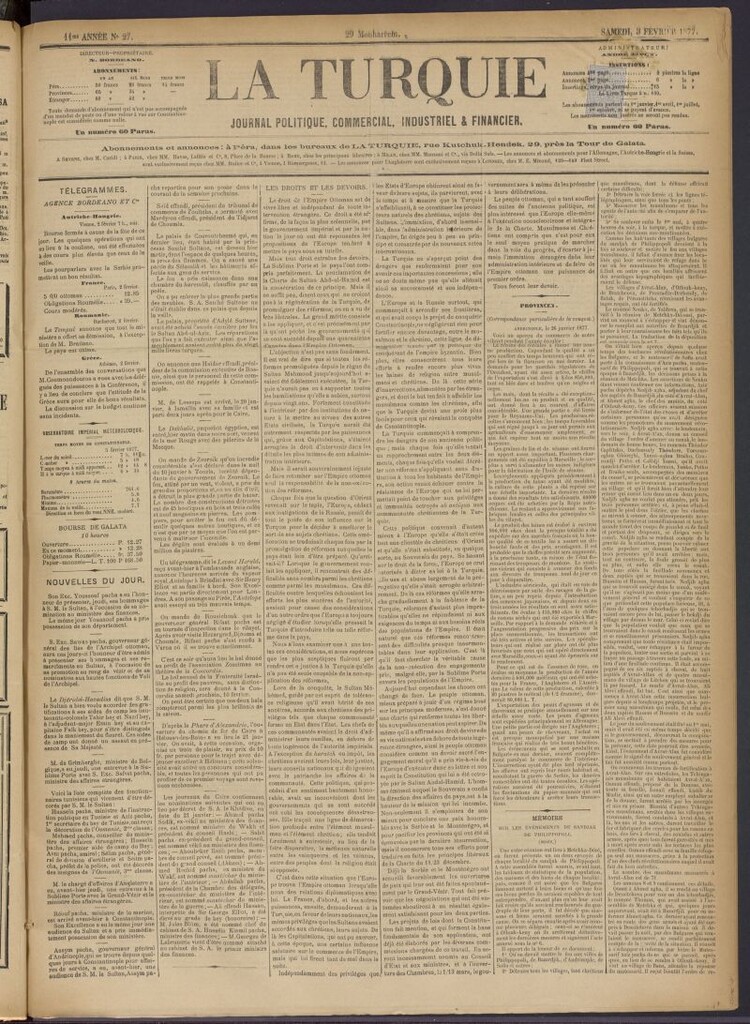 Miniatura de La Turquie del 3 de febrero de 1877, nº 27