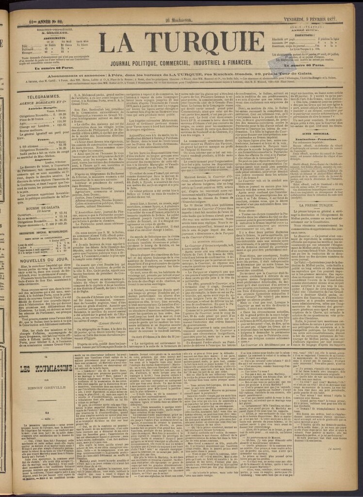 Miniatura de La Turquie del 9 de febrero de 1877, nº 32