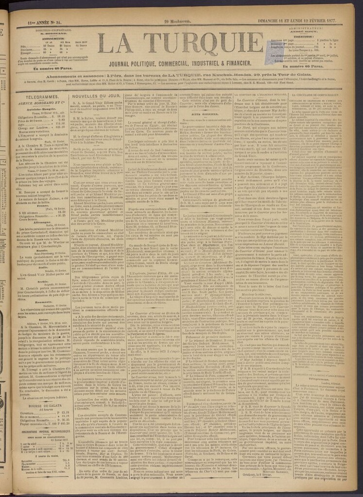 Miniatura de La Turquie del 11 y 12 de febrero de 1877, nº 34