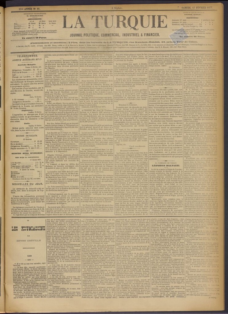 Miniatura de La Turquie del 17 de febrero de 1877, nº 39