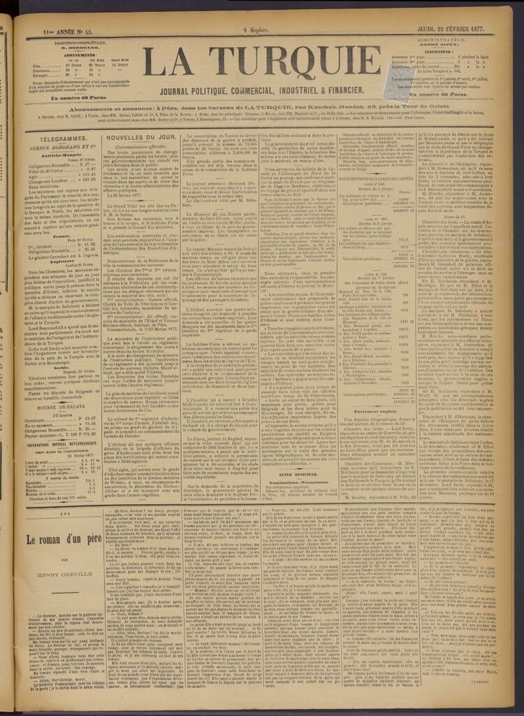 Miniatura de La Turquie del 22 de febrero de 1877, nº 43
