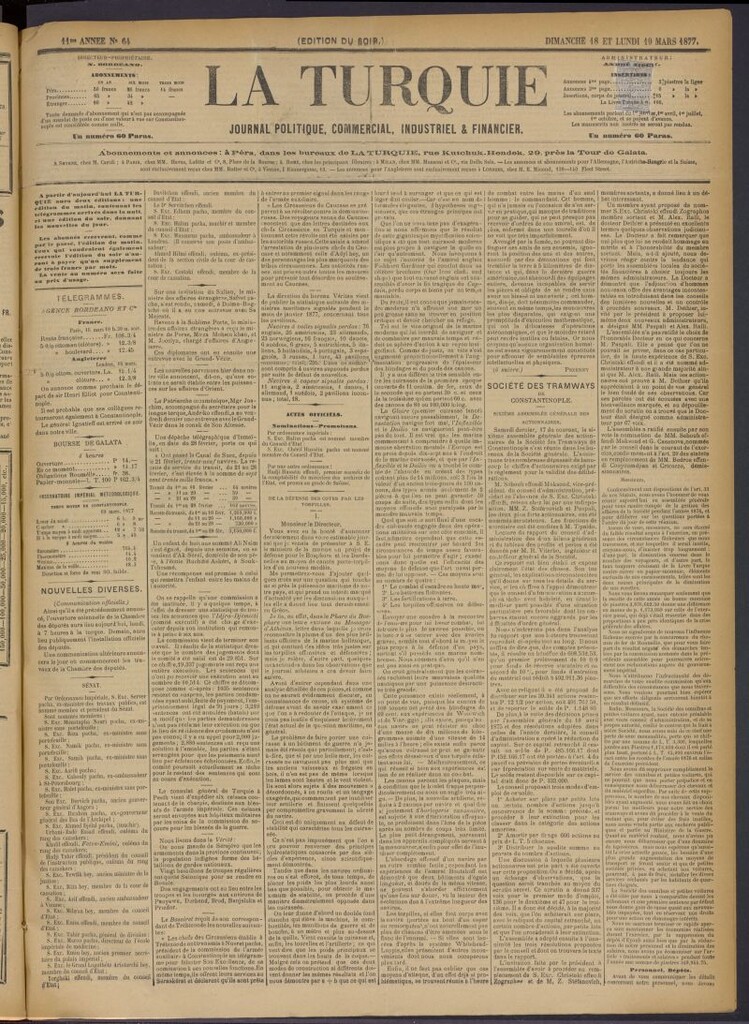 Miniatura de La Turquie del 18 y 19 de marzo de 1877, nº 64