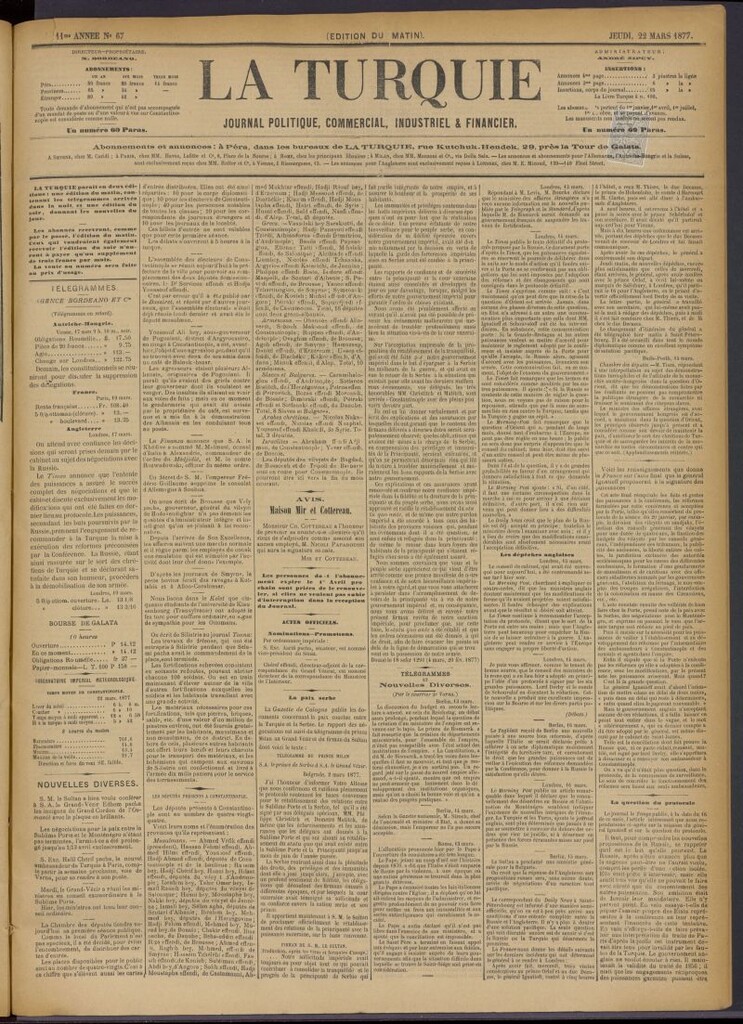 Miniatura de La Turquie del 22 de marzo de 1877, nº 67
