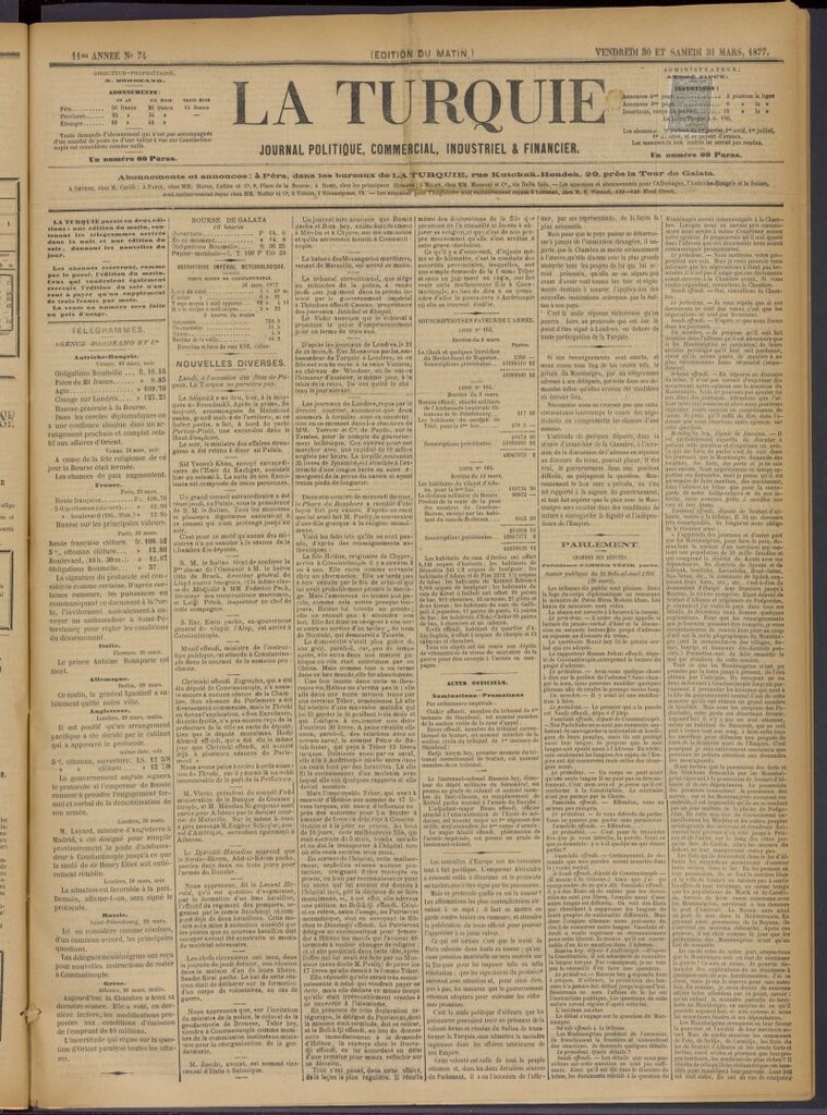 Miniatura de La Turquie del 30 y 31 de marzo de 1877, nº 74