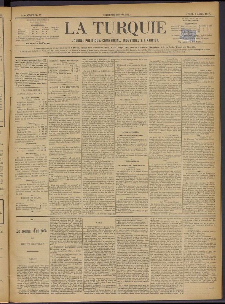 Miniatura de La Turquie del 5 de abril de 1877, nº 77