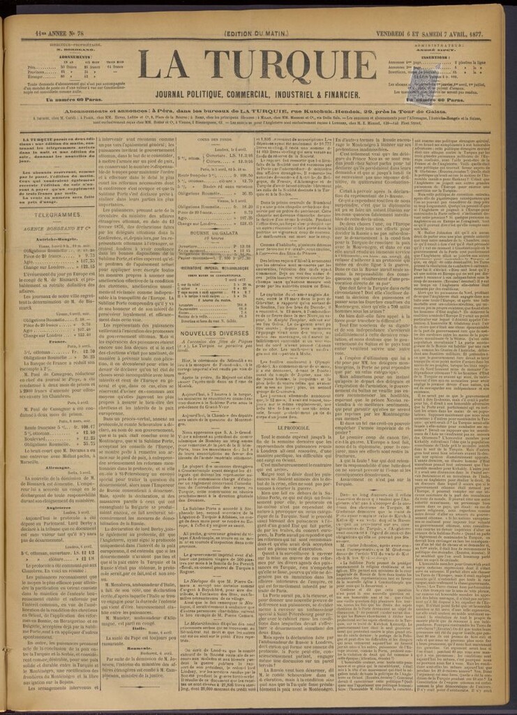 Miniatura de La Turquie del 6 y 7 de abril de 1877, nº 78