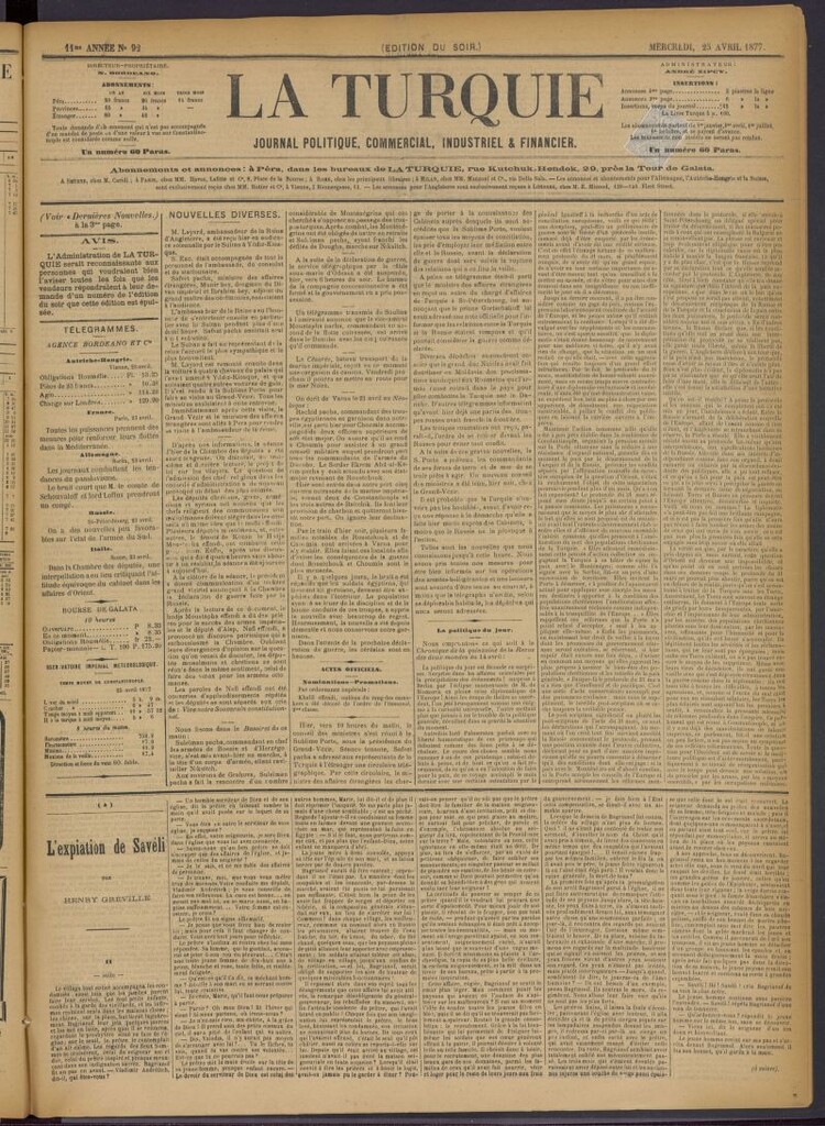 Miniatura de La Turquie del 25 de abril de 1877, nº 92
