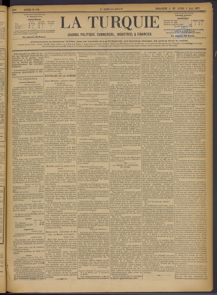 Miniatura de La Turquie del 6 y 7 de mayo de 1877, nº 102