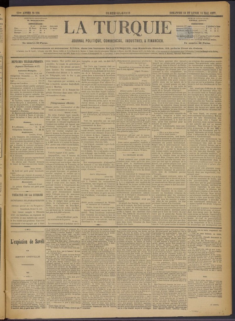 Miniatura de La Turquie del 13 y 14 de mayo de 1877, nº 108