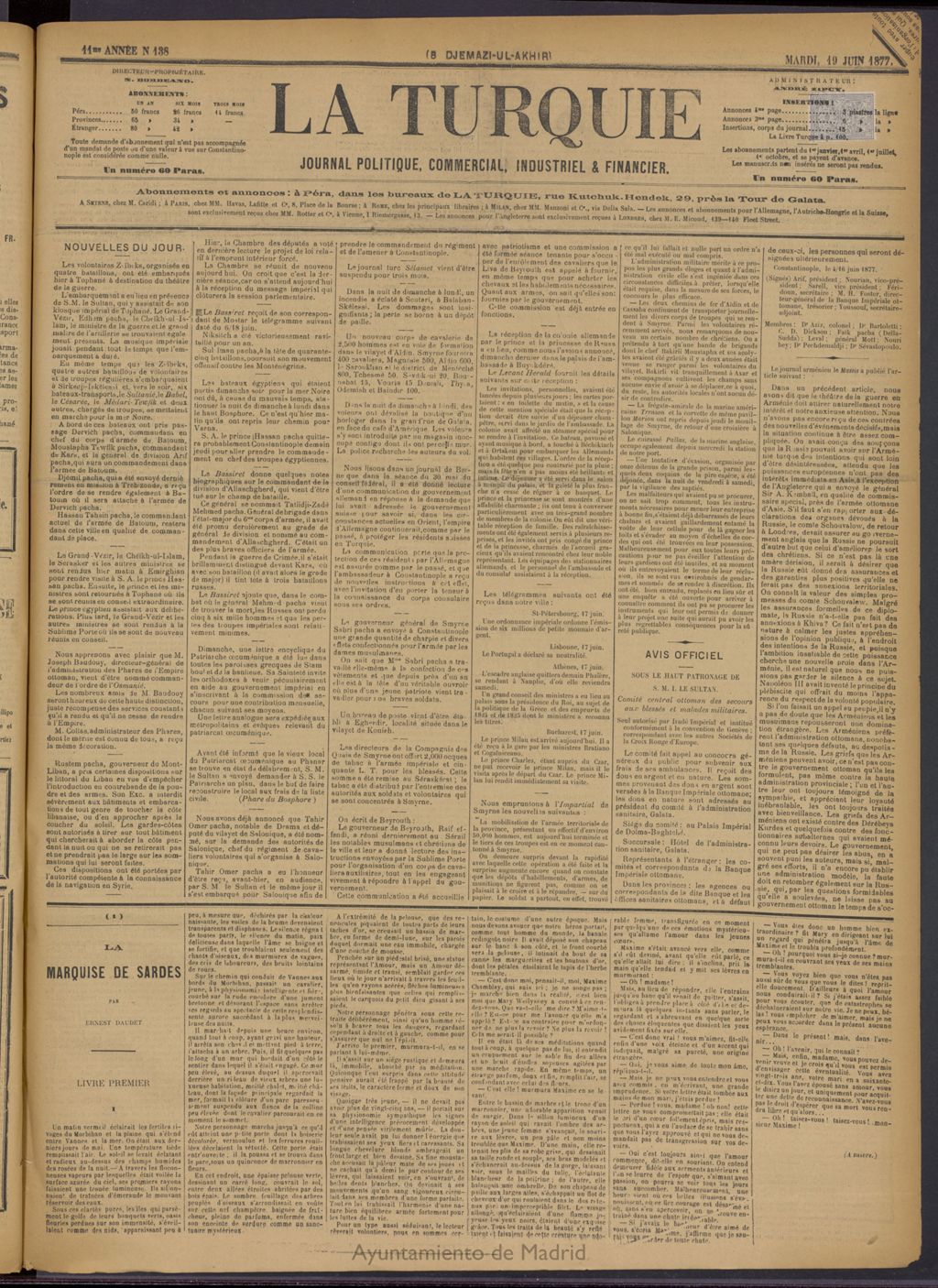 Miniatura de La Turquie del 19 de junio de 1877, nº 138