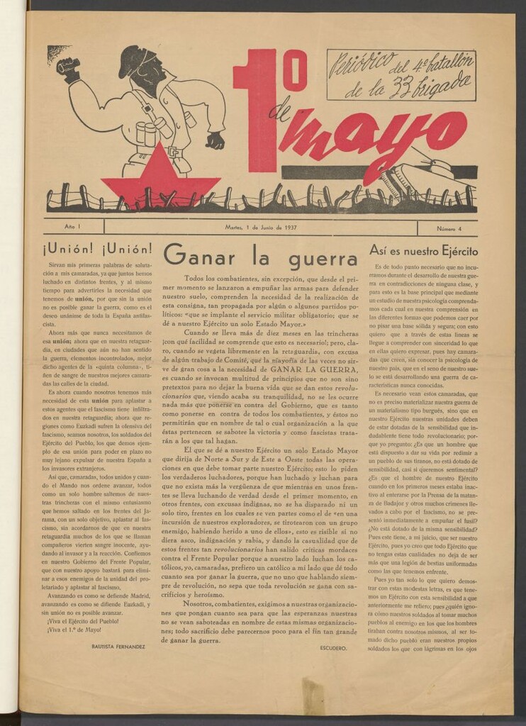 Miniatura de 1º de mayo : periódico del 4º Batallón de la 33 Brigada