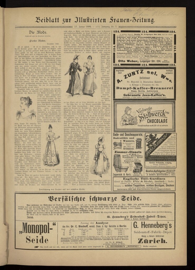 Miniatura de Illustrierte Frauen Zeitung del 13 de enero de 1889, suplemento al nº 3