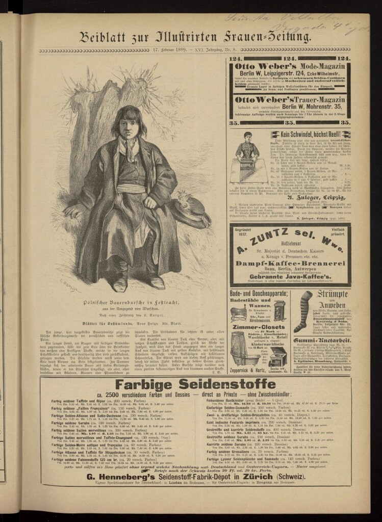 Miniatura de Illustrierte Frauen Zeitung del 17 de febrero de 1889, suplemento al nº 8