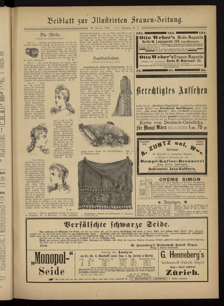 Miniatura de Illustrierte Frauen Zeitung del 24 de febrero de 1889, suplemento al nº 9