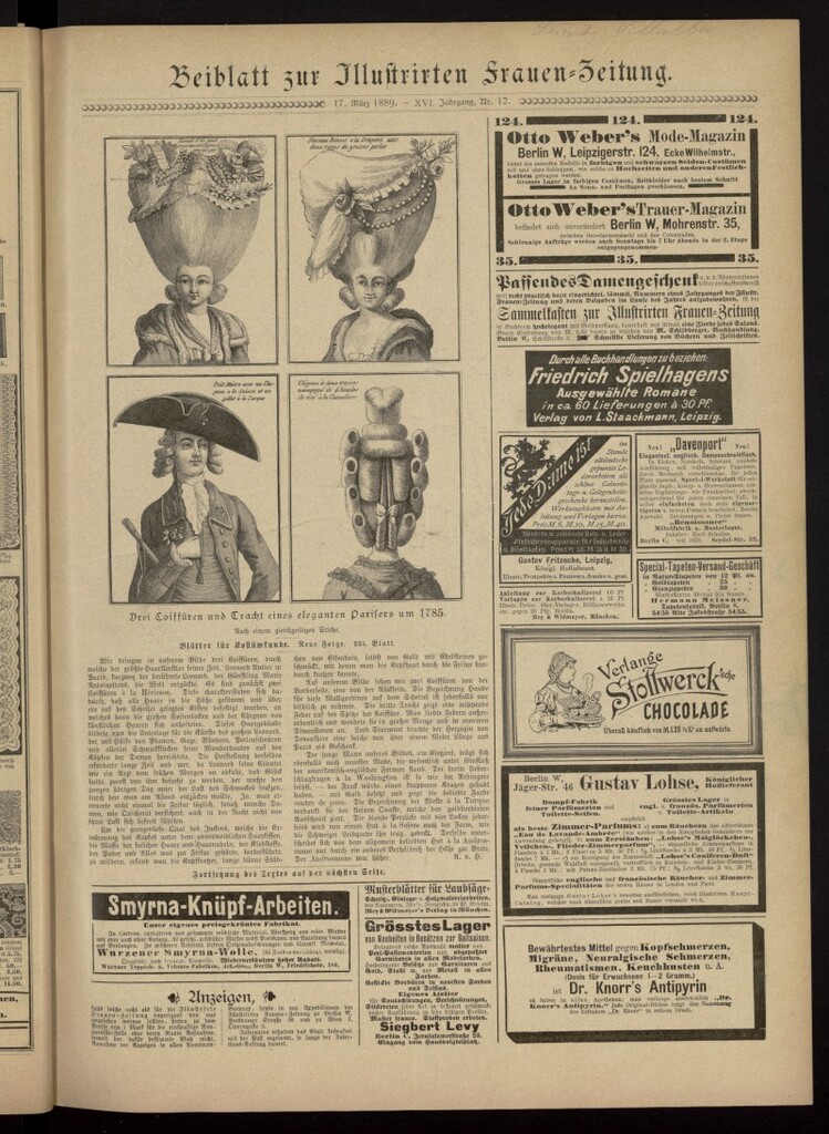 Miniatura de Illustrierte Frauen Zeitung del 17 de marzo de 1889, suplemento al nº 12