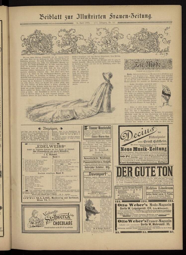 Miniatura de Illustrierte Frauen Zeitung del 14 de abril de 1889, suplemento al nº 16