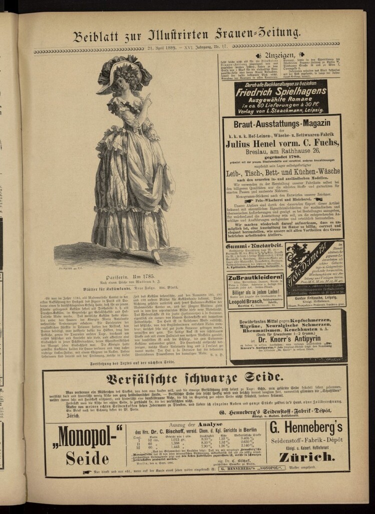 Miniatura de Illustrierte Frauen Zeitung del 21 de abril de 1889, suplemento al nº 17