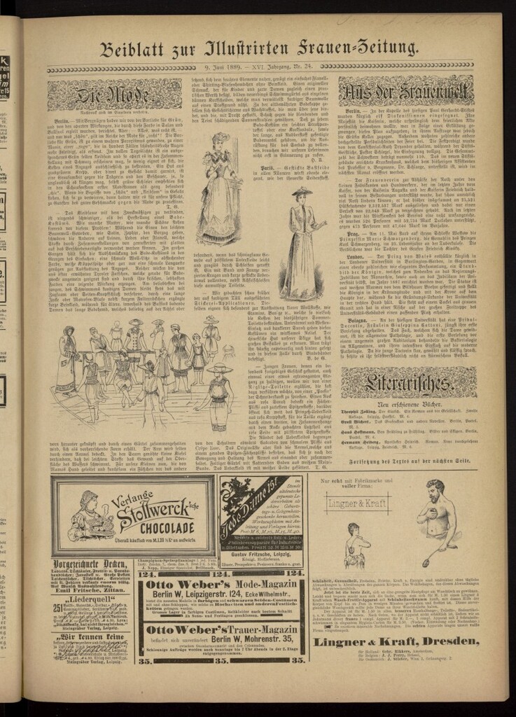 Miniatura de Illustrierte Frauen Zeitung del 9 de junio de 1889, suplemento al nº 24