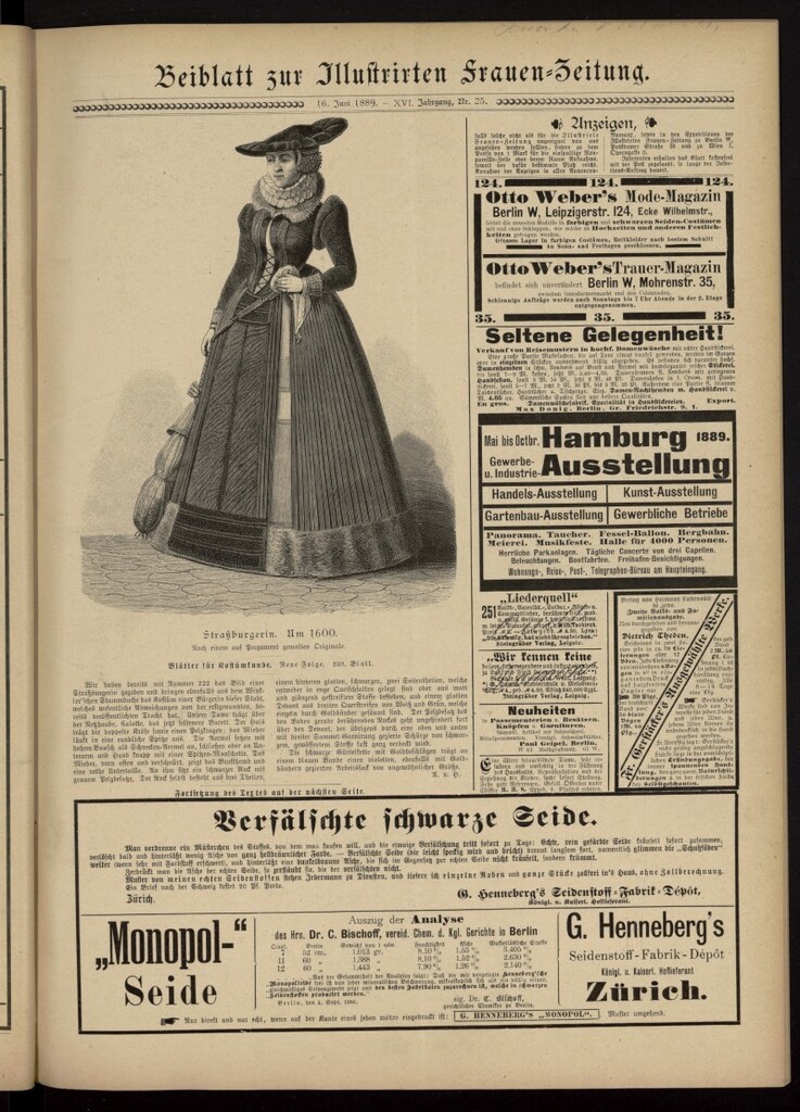 Miniatura de Illustrierte Frauen Zeitung del 16 de junio de 1889, suplemento al nº 25
