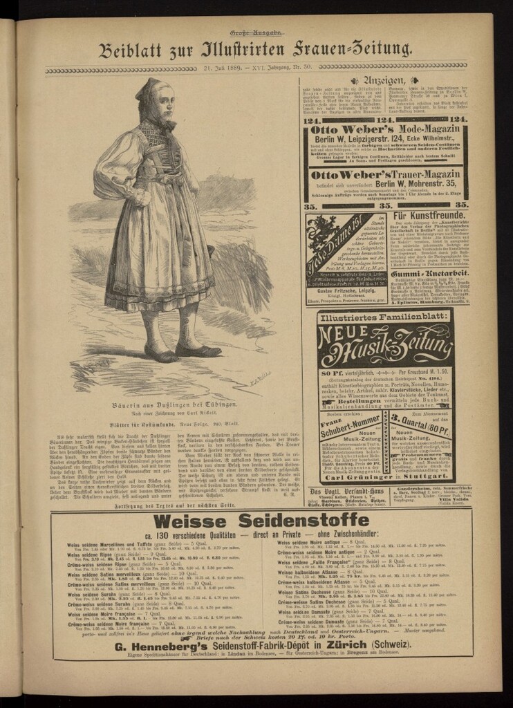 Miniatura de Illustrierte Frauen Zeitung del 21 de julio de 1889, suplemento al nº 30