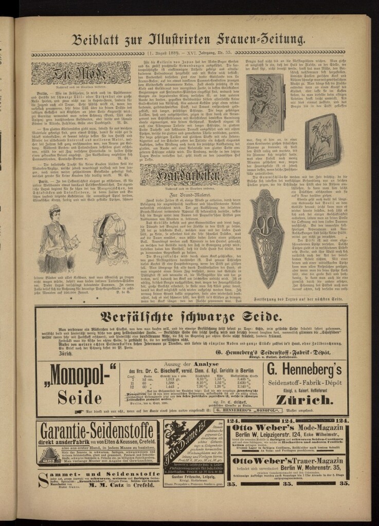 Miniatura de Illustrierte Frauen Zeitung del 11 de agosto de 1889, suplemento al nº 33