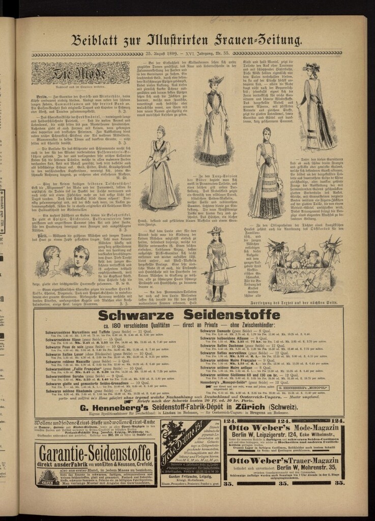 Miniatura de Illustrierte Frauen Zeitung del 25 de agosto de 1889, suplemento al nº 35