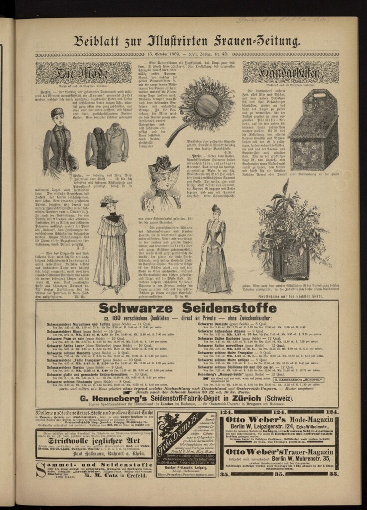 Miniatura de Illustrierte Frauen Zeitung del 13 de octubre de 1889, suplemento al nº 42