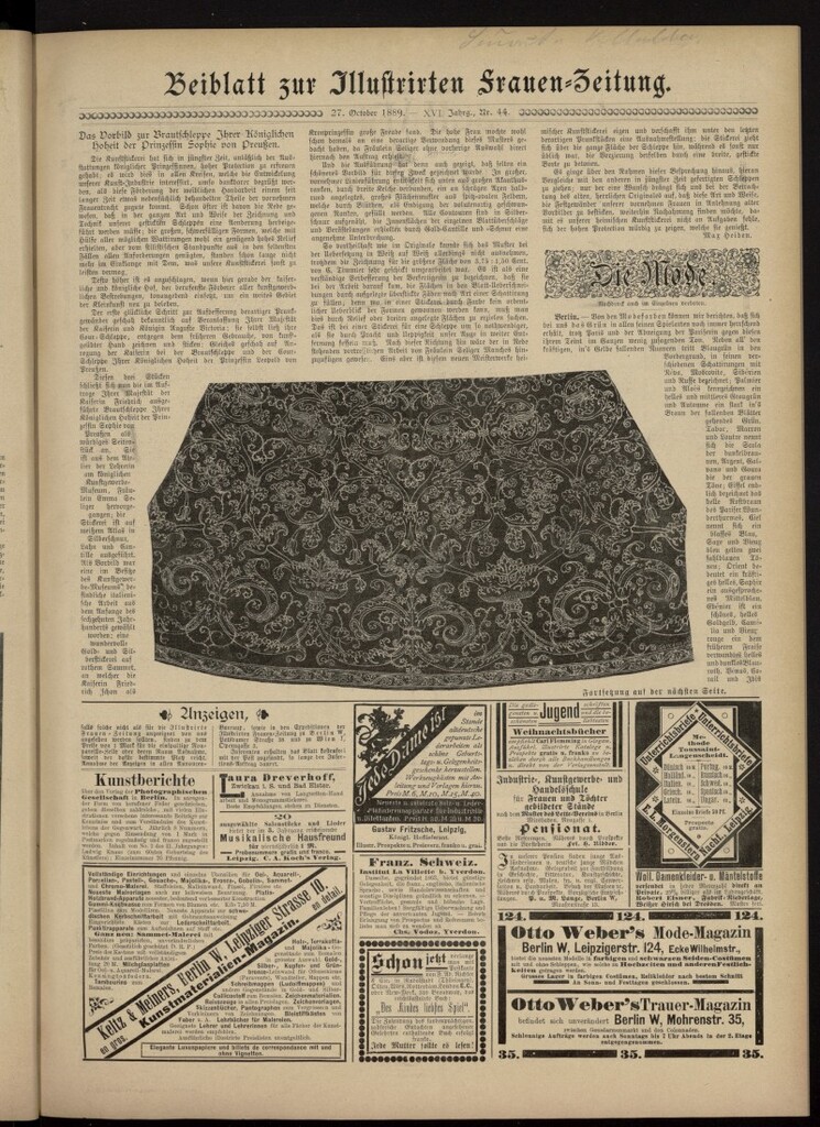 Miniatura de Illustrierte Frauen Zeitung del 27 de octubre de 1889, suplemento al nº 44