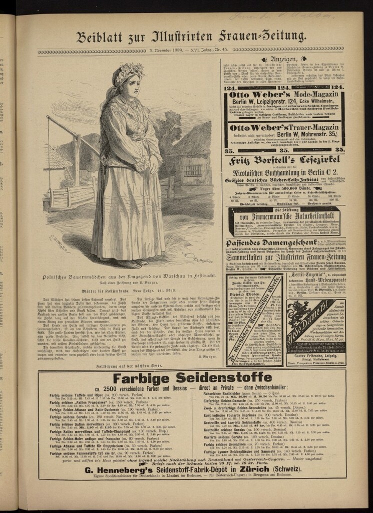 Miniatura de Illustrierte Frauen Zeitung del 3 de noviembre de 1889, suplemento al nº 45