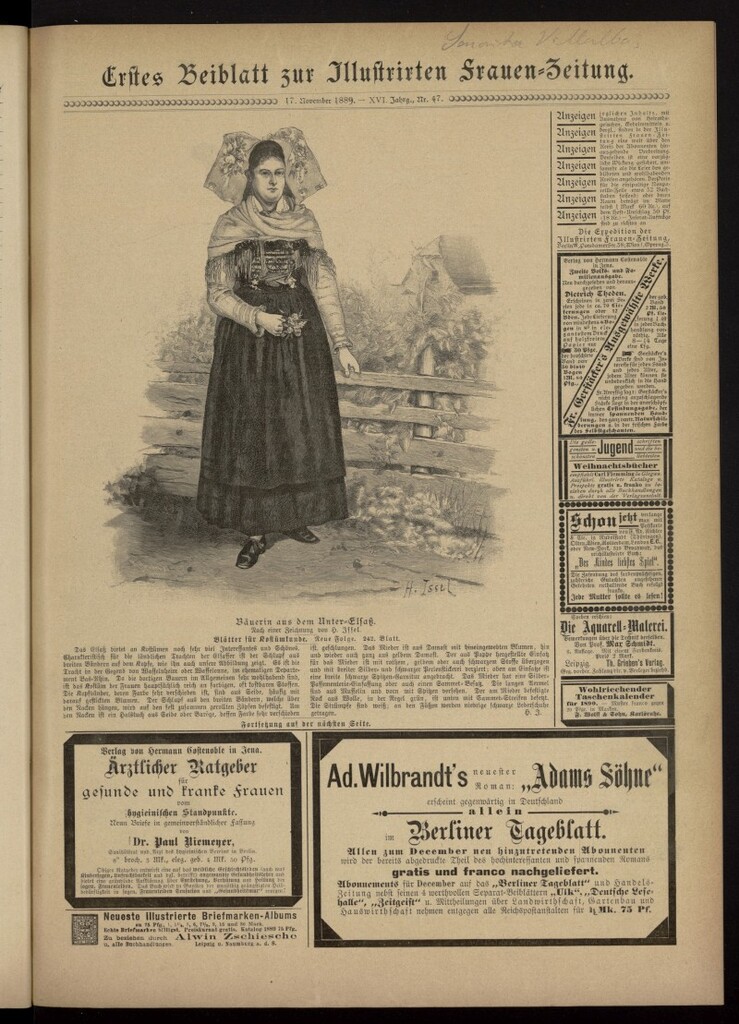 Miniatura de Illustrierte Frauen Zeitung del 17 de noviembre de 1889, primer suplemento al nº 47