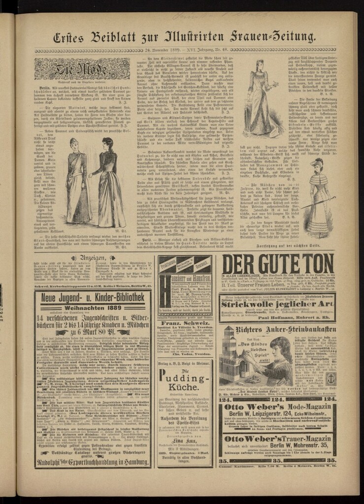 Miniatura de Illustrierte Frauen Zeitung del 24 de noviembre de 1889, primer suplemento al nº 48