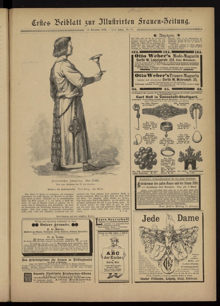 Miniatura de Illustrierte Frauen Zeitung del 15 de diciembre de 1889, primer suplemento al nº 51