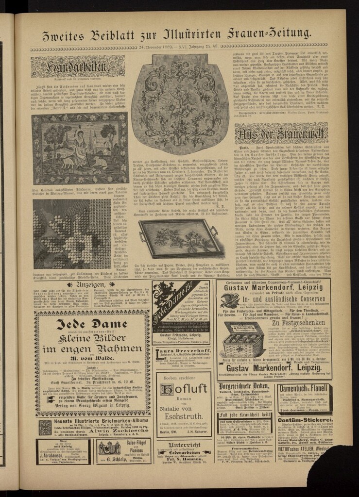 Miniatura de Illustrierte Frauen Zeitung del 24 de noviembre de 1889, segundo suplemento al nº 48