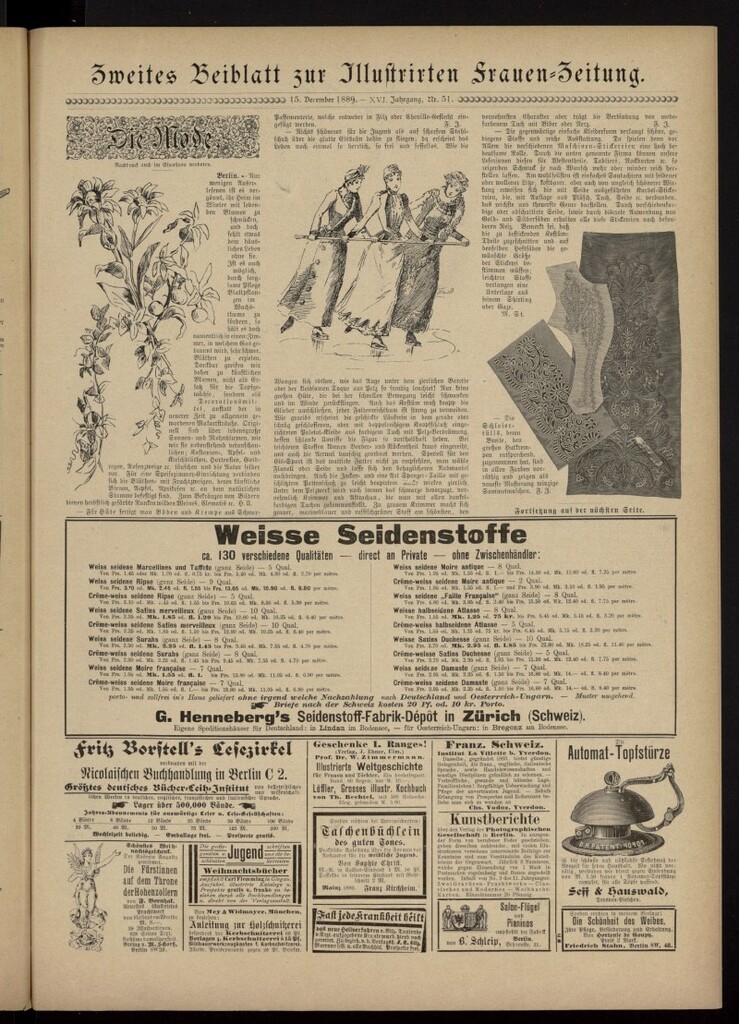 Miniatura de Illustrierte Frauen Zeitung del 15 de diciembre de 1889, segundo suplemento al nº 51