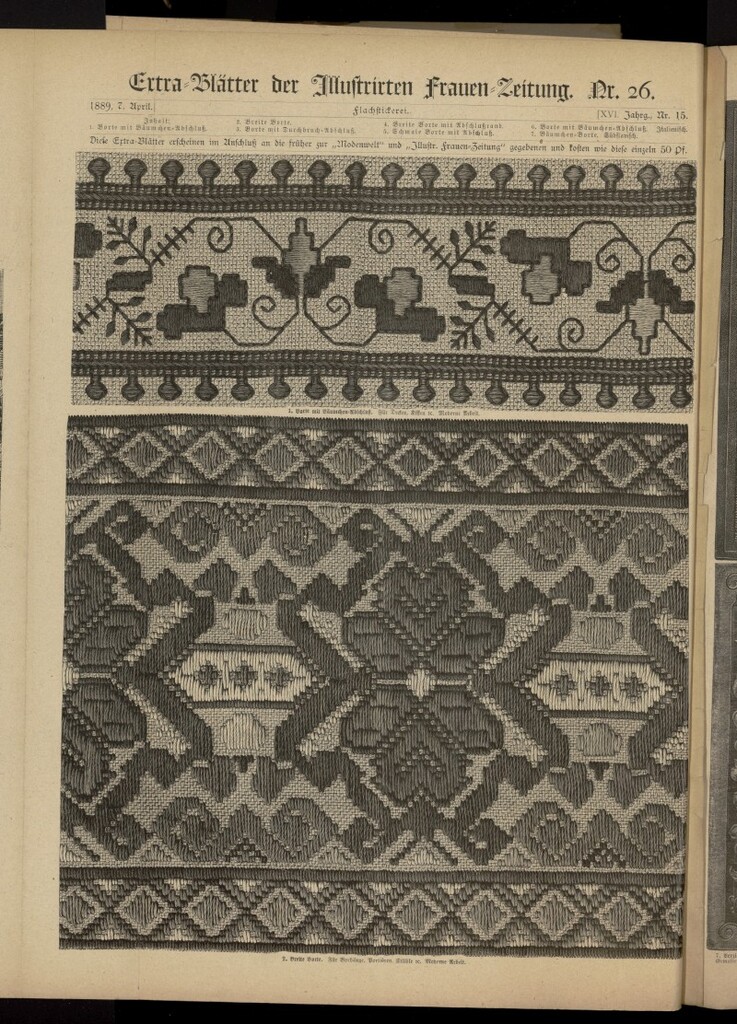 Miniatura de Illustrierte Frauen Zeitung del 7 de abril de 1889, suplemento extra al nº 15