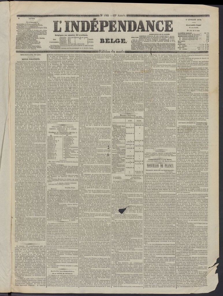 Miniatura de L´Indépendance Belge del 1 de julio de 1872, nº 183